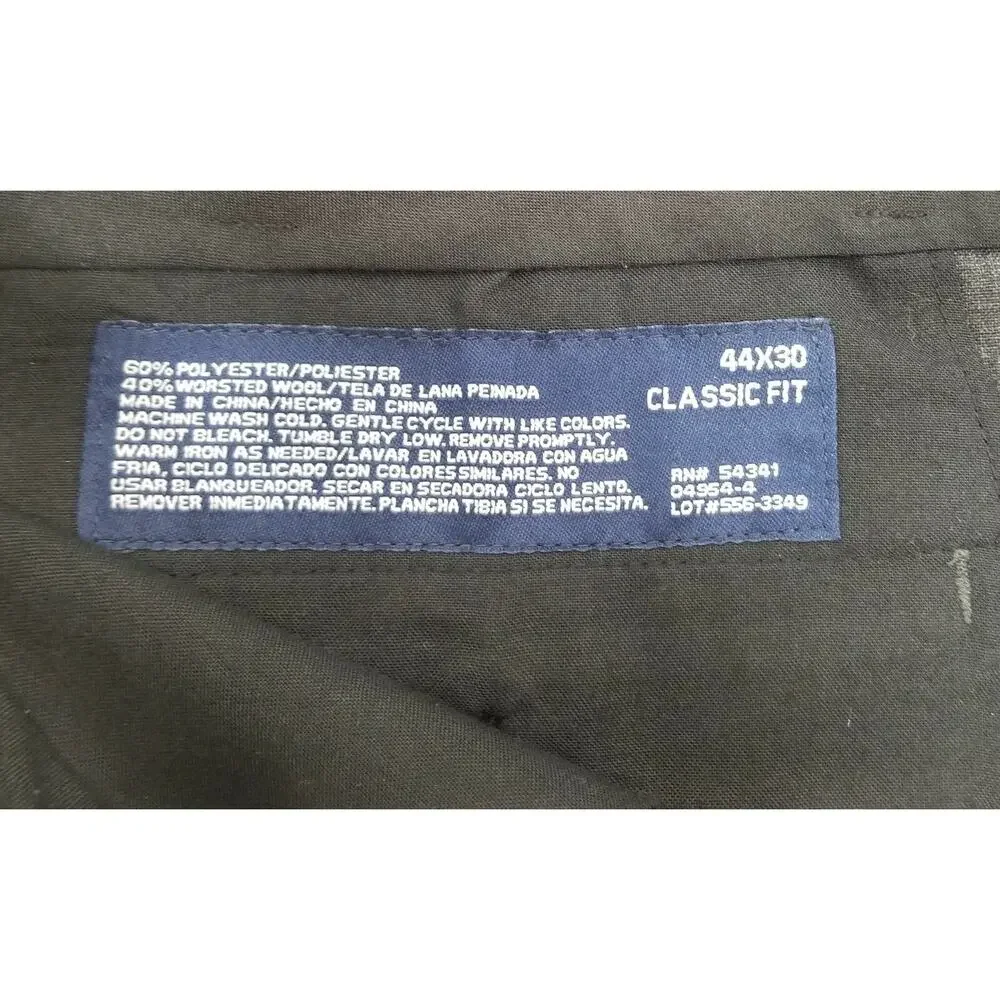 N) Stafford Performance Men's Gray 44 x 30 Classic Fit Flat Front Dress Pants